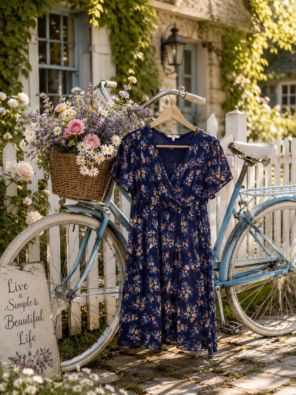 Maurices Blue Floral Faux Wrap Dress Women's Medium